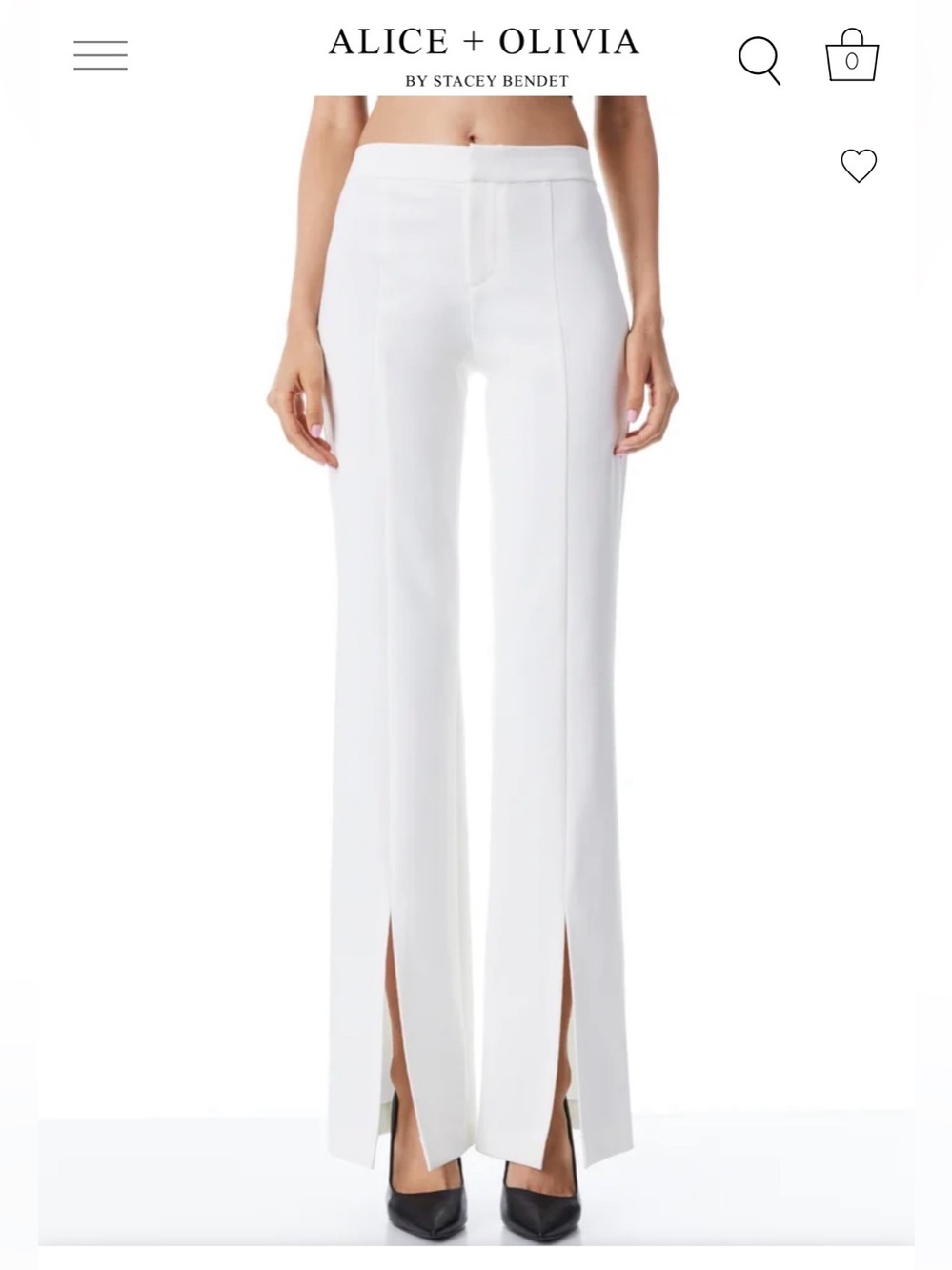 Alice and Olivia $350 Walker Slim Slit Pants white/Off white Size 4 - Picture 3 of 8